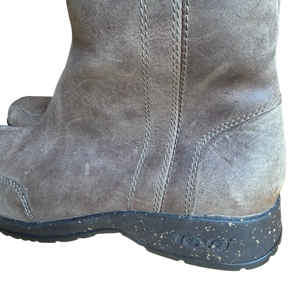 Teva Capistrano Oiled Leather Brown Side Zip Mid Calf Boots Winter Waterproof 7
